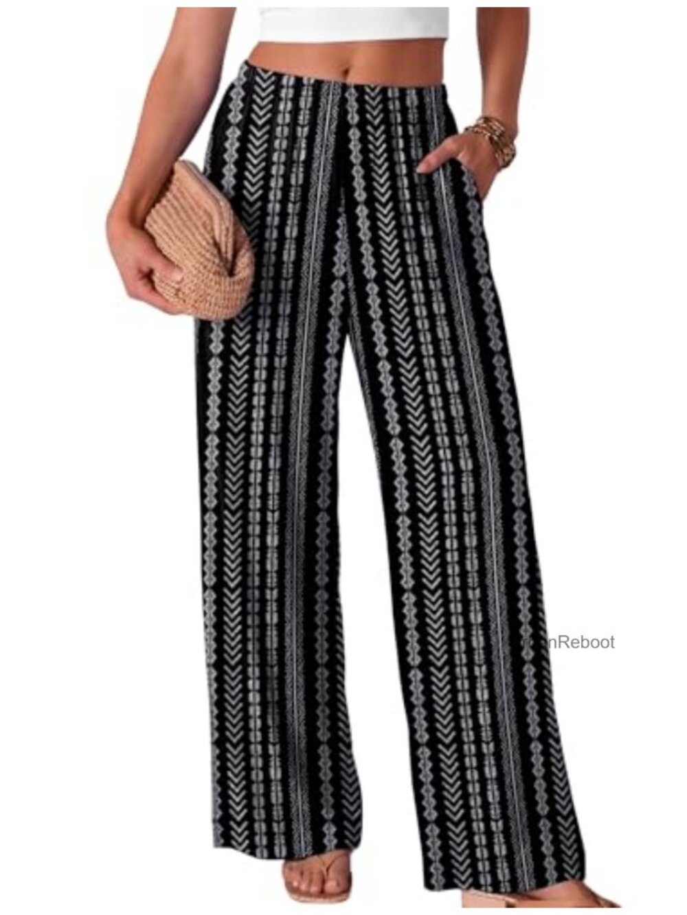Flowy Palazo Pants Elastic Waist Wide Leg Trousers Pockets Summer